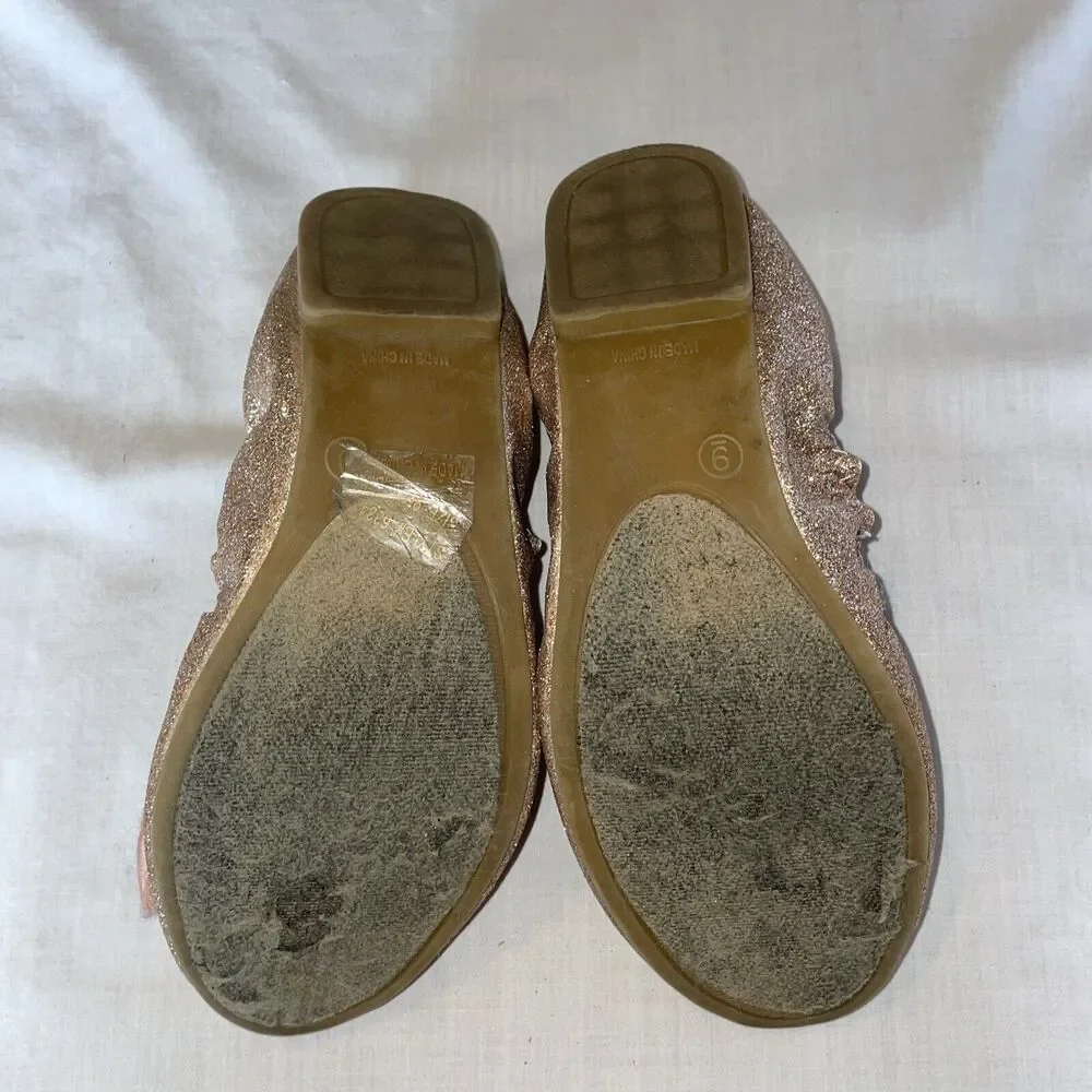 New York & Co. Ballet Slippers Womens Size 9 Medium Pink Glitter Bow Toe Slip On